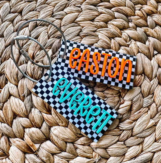 Checkered Retro Bag Tags and Keychains