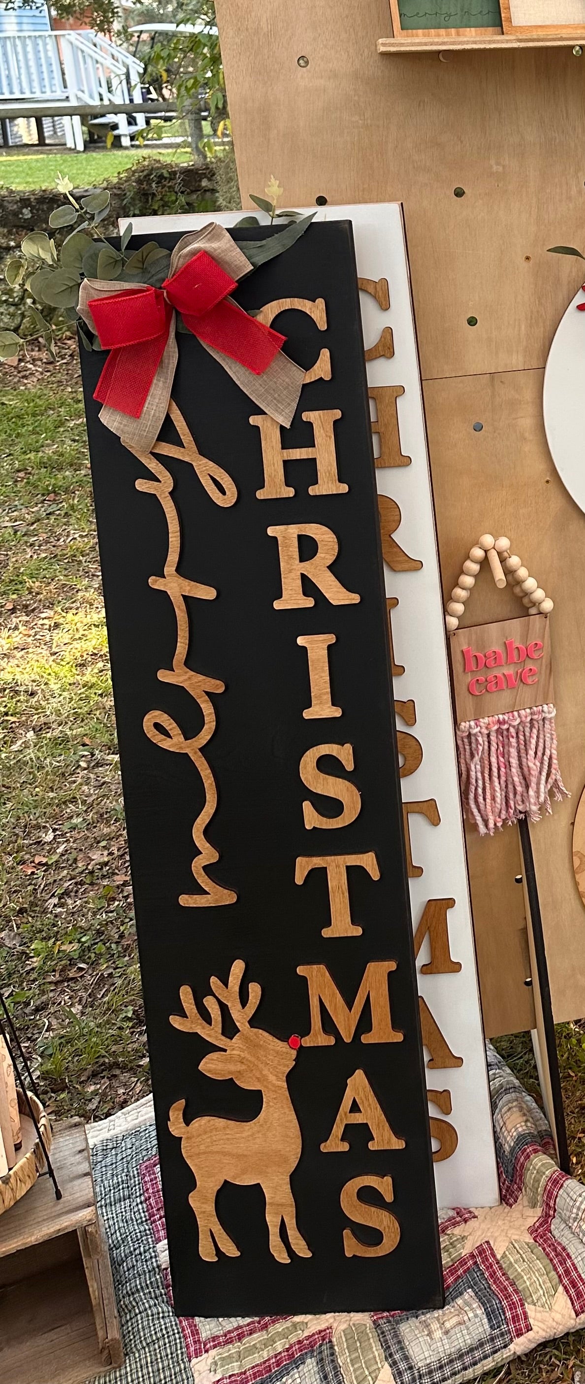 Merry Christmas Reindeer Porch Sign
